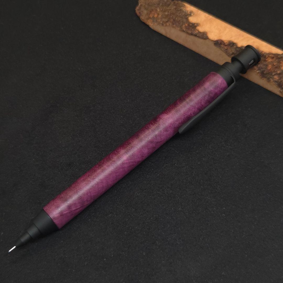 No.02ハンドメイド製図用シャープペンMDS1木軸パープルハート縮み杢