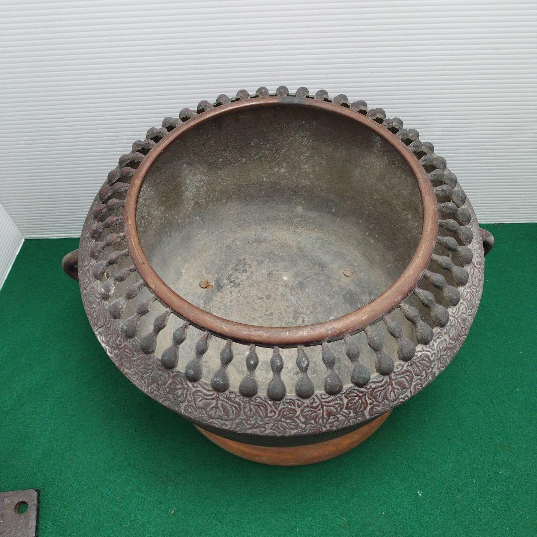 銅製火鉢 時代物 古民具 古道具 瓢箪 ひょうたん 透かし 火鉢