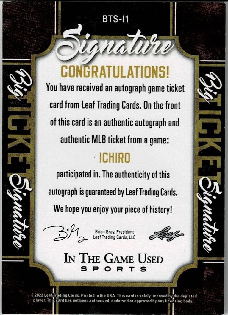 MLB☆イチロー 22 Leaf TheGameTicket 直筆サインカード - メルカリ