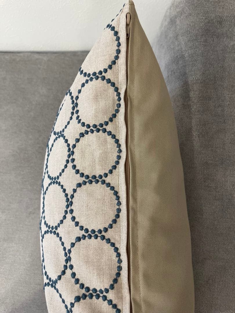 ミナペルホネン　ハンドメイドクッションカバー★タンバリン ベージュxブルーグレー