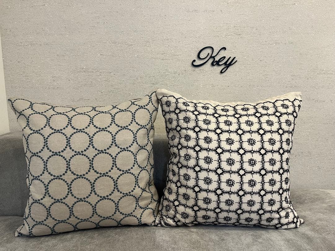 ミナペルホネン　ハンドメイドクッションカバー★タンバリン ベージュxブルーグレー