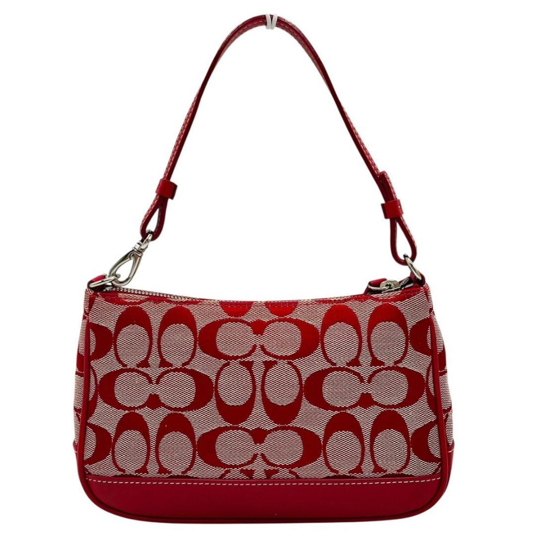 美品 コーチ アクセサリーポーチ ショルダー キャンバス レッド シグネチャー