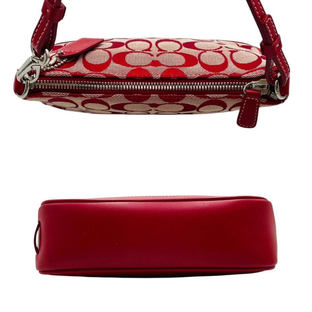 美品 コーチ アクセサリーポーチ ショルダー キャンバス レッド シグネチャー