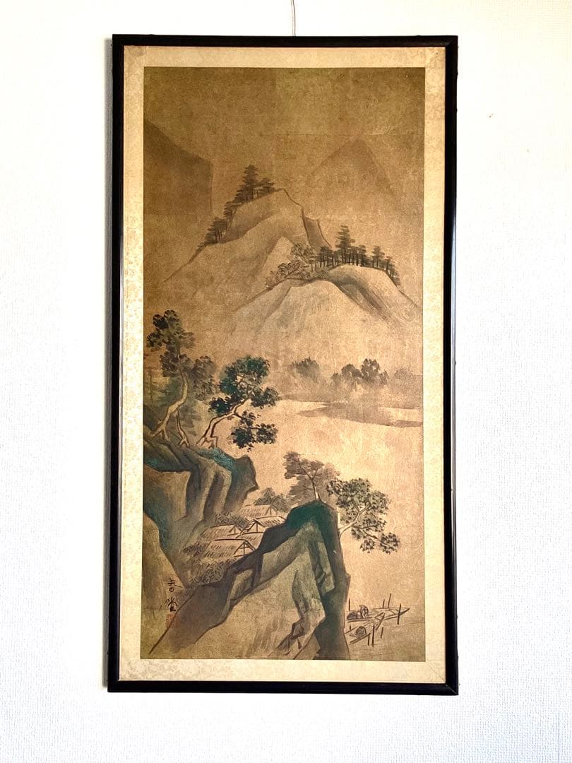 日本画山水画金箔背景