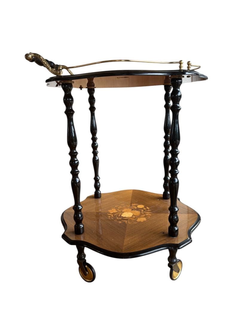 イタリア製象嵌キャスター付きキッチンワゴンサイドテーブル