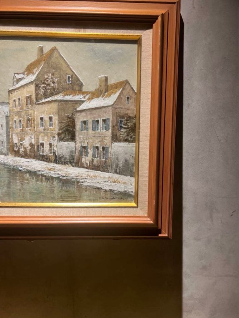 井口由多可【運河沿いの街】（シャルトル仏）　肉筆油彩画