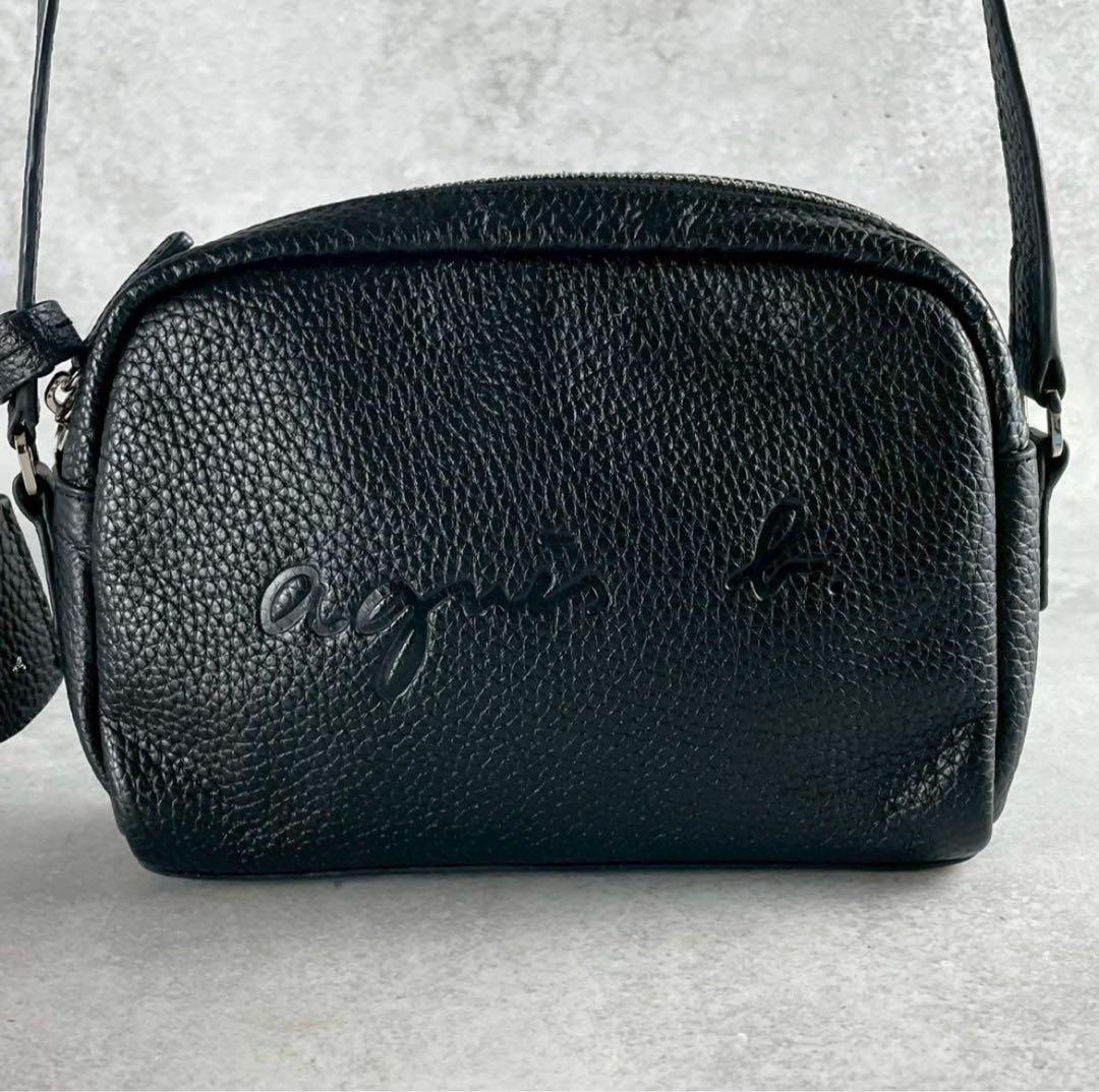 未使用級 アニエスベー クロスボディ ショルダーバッグ カメラバッグ ロゴ 牛革