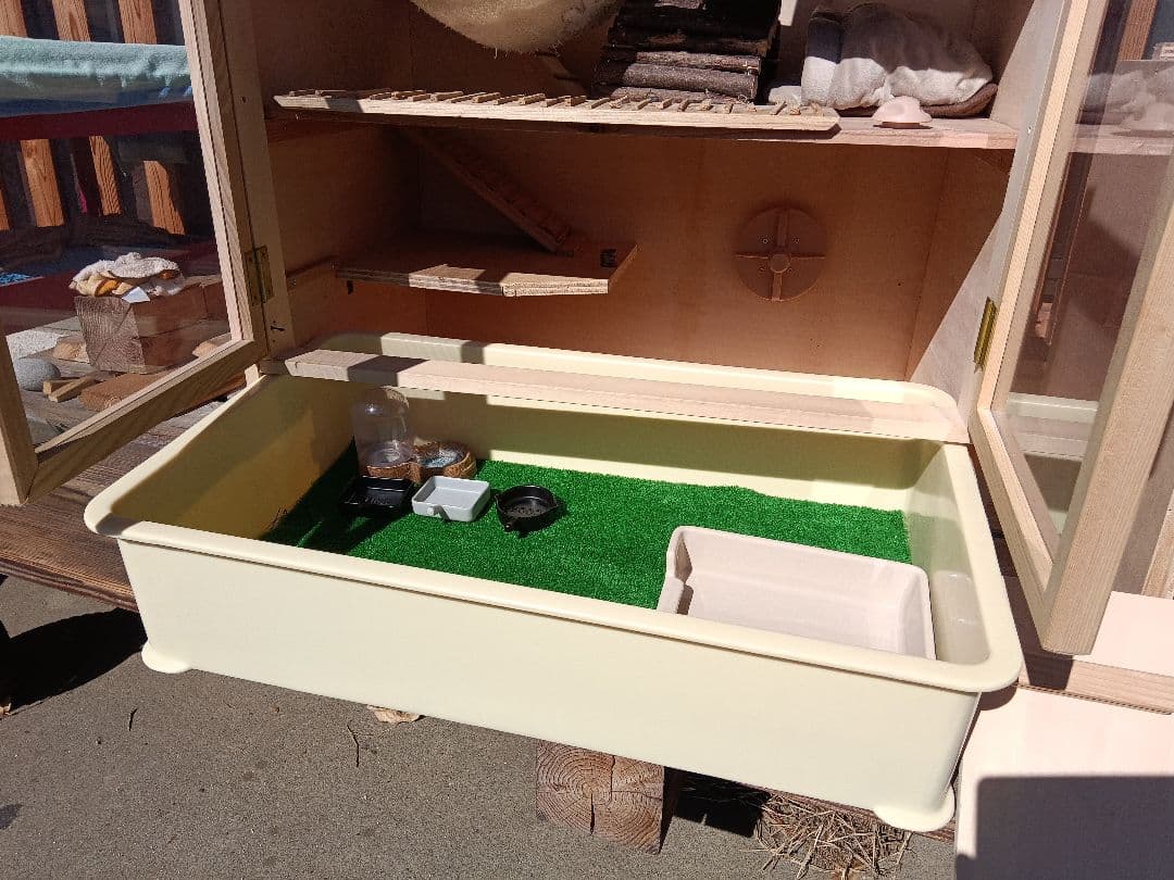 自作のケージ 小動物 ハリネズミ 特大サイズ フルセット 収納 木製無垢