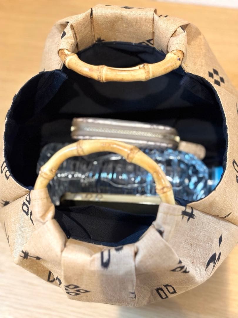 琉球柄　沖縄絣柄　琉球絣ベージュ和装バック・着物バック　入学卒業結婚式七五三振袖