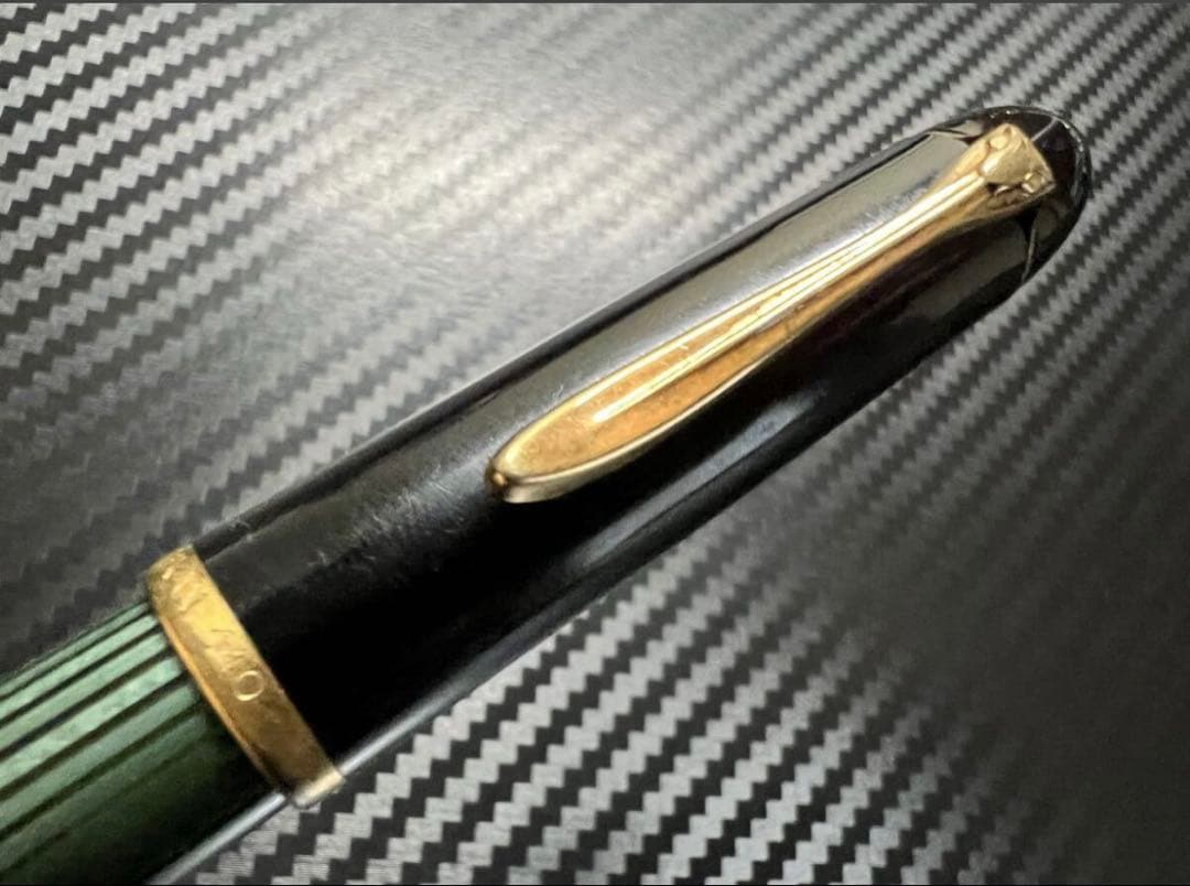 美品 ペリカン 140 万年筆 緑縞 F