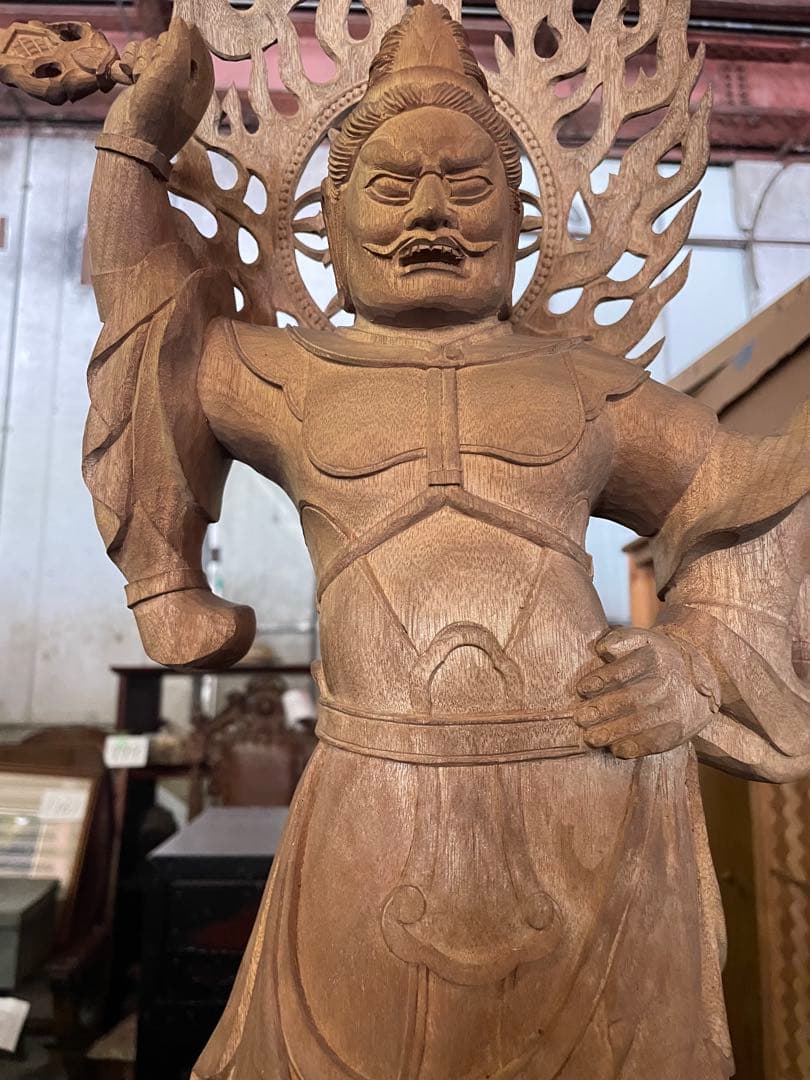 不動明王立像 2体 高さ67cm 仏教美術 仏像 木彫 寺院