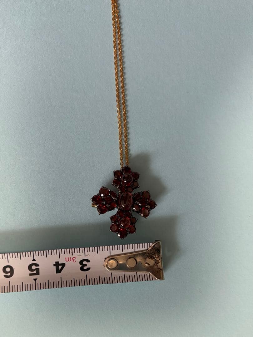碌山 ロクザン ヴィンテージ風 十字架 ブローチ ガーネット ペンダント
