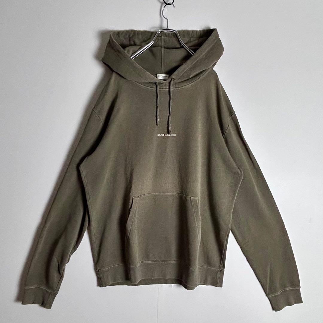 [希少デザイン]サンローランパリロゴプリントダメージ加工パーカーXXL