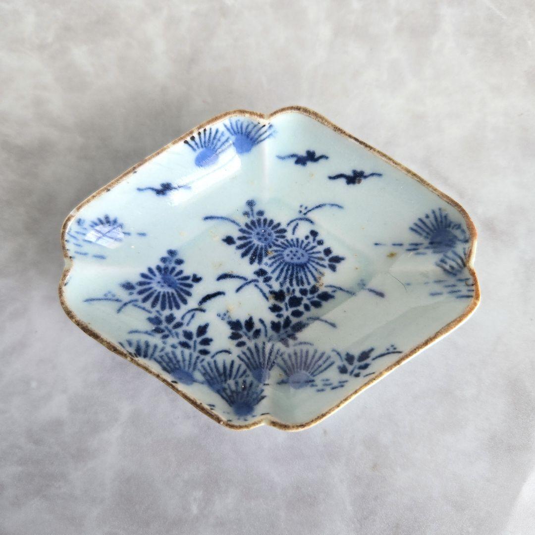 古伊万里　型紙摺印判　こんにゃく印判　染付　豆皿　金継ぎ練習用　骨董　金継ぎ 古伊万里 型紙摺印判 こんにゃく印判 染付 豆皿 金継ぎ練習用 骨董 金