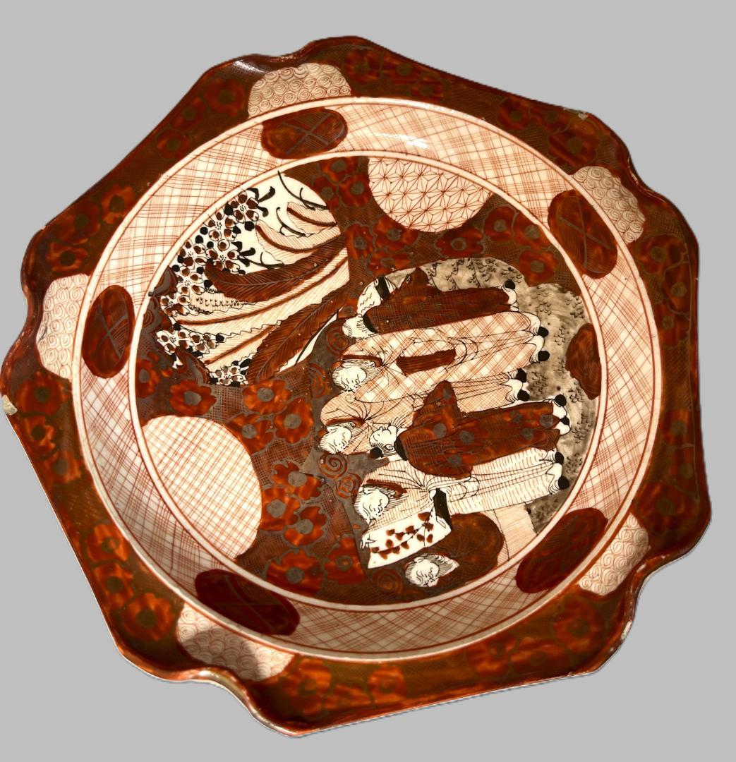 古九谷 九谷焼 赤絵 高台 鉢 飾皿 盛皿 皿 年代物