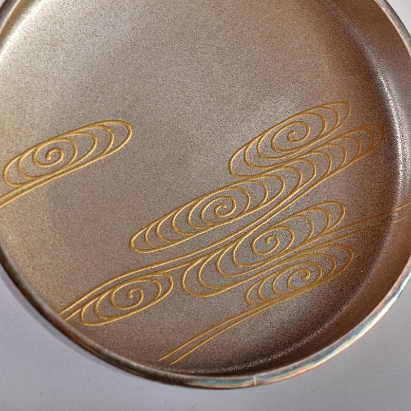 茶道具　山中塗　塗師　前端雅峯作　鯉蒔絵　内銀溜 　香合　共箱　D　R8486