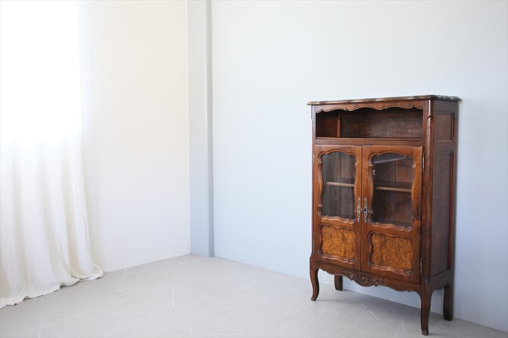 フランスアンティーク木製ブックケースキャビネット/本棚/食器棚/飾棚