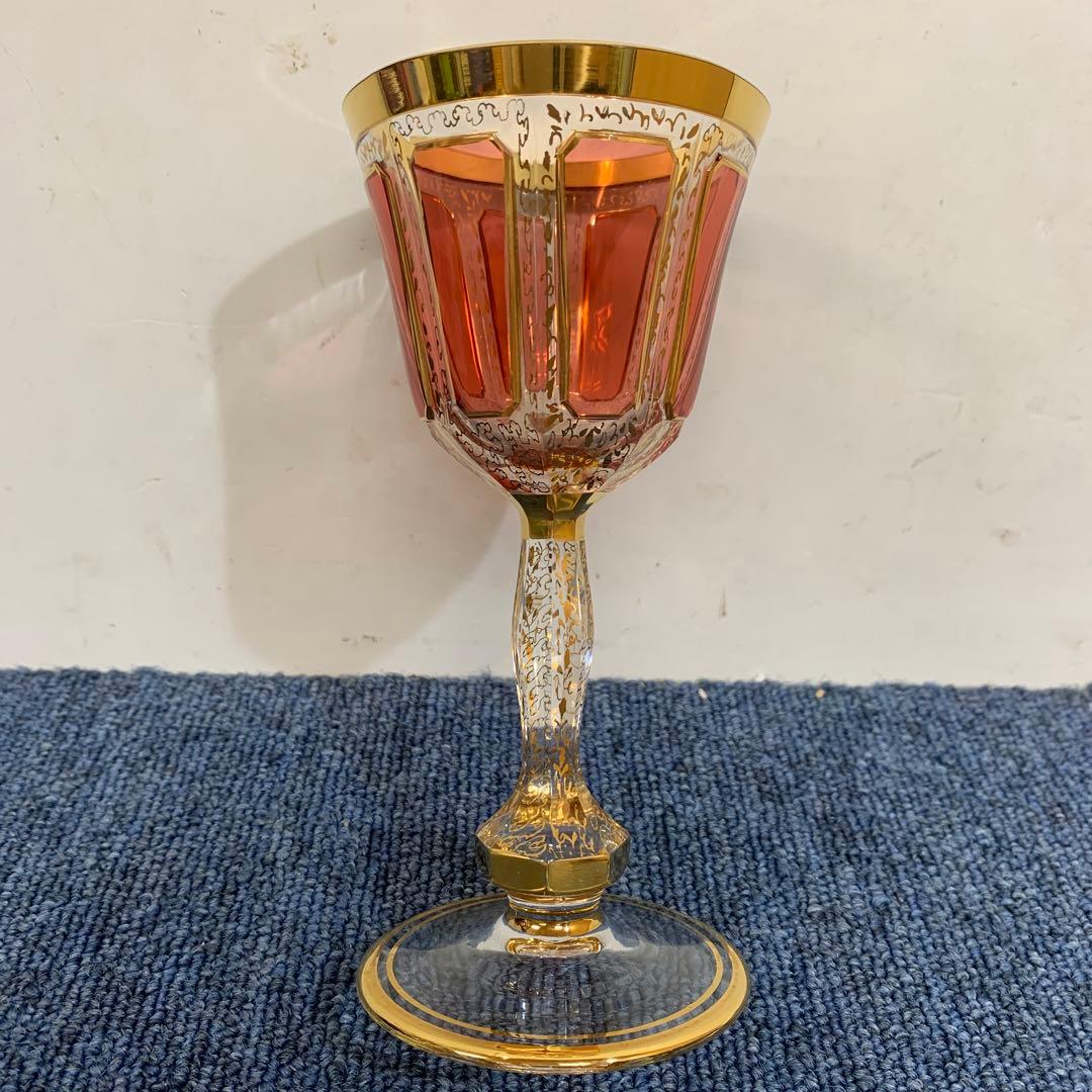 ボヘミアガラス エーゲルマン パネルグラス リキュールグラス ピンク