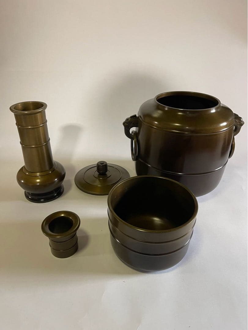 茶道唐銅皆具鬼面鎌付藤井宗喜 造 一式 茶道具 共箱