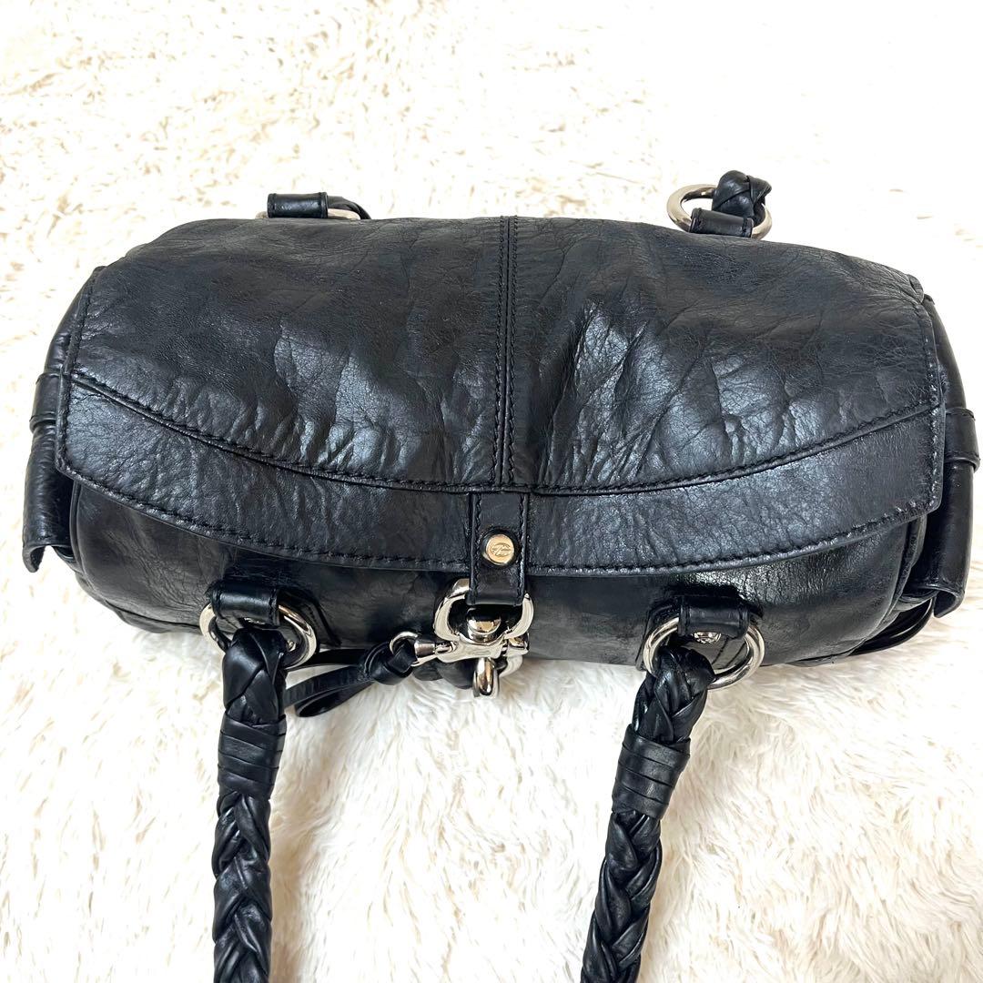 francesco biasia ハンドバッグ レザー 黒 編みこみ y2k