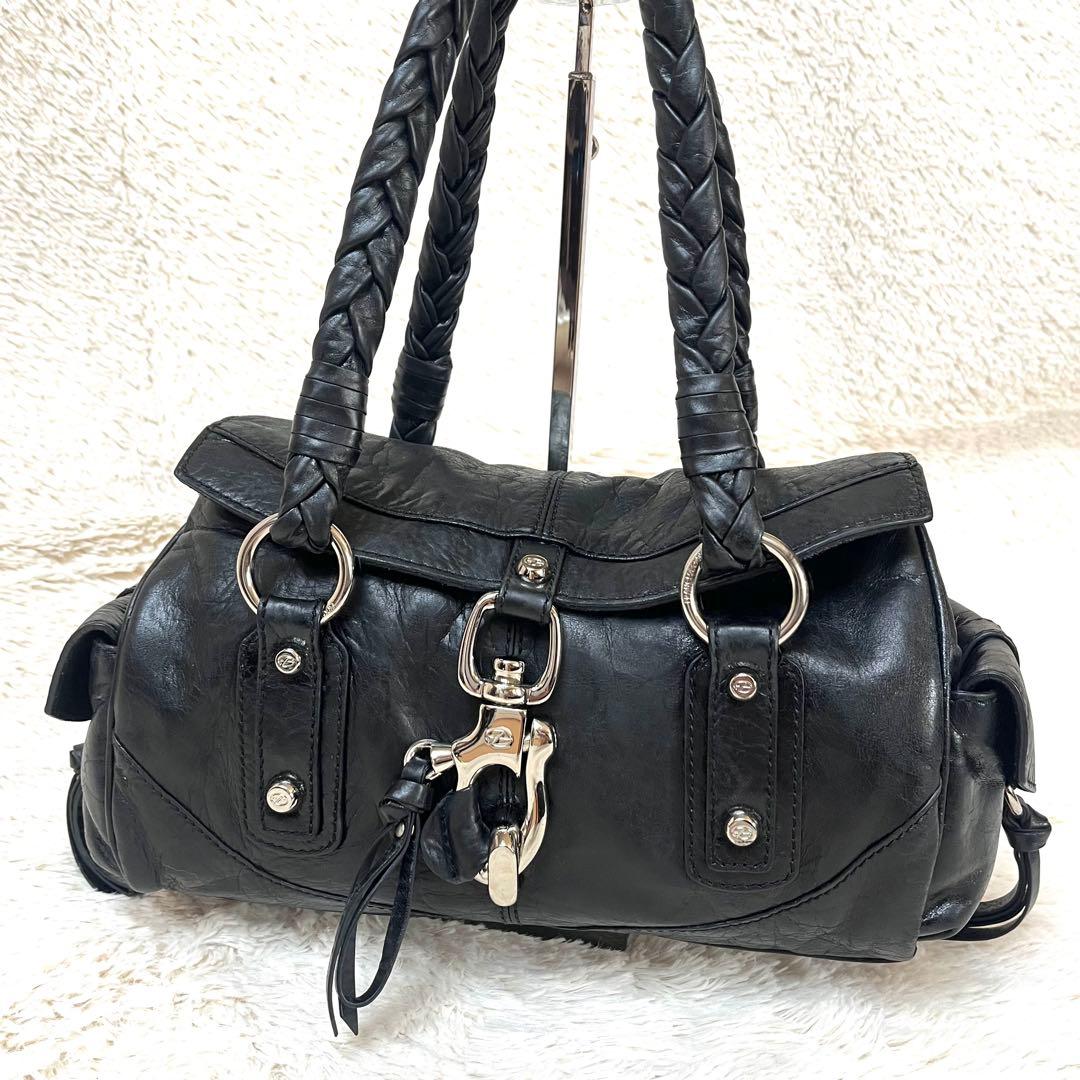 francesco biasia ハンドバッグ レザー 黒 編みこみ y2k