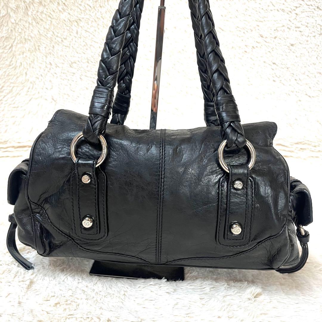 francesco biasia ハンドバッグ レザー 黒 編みこみ y2k