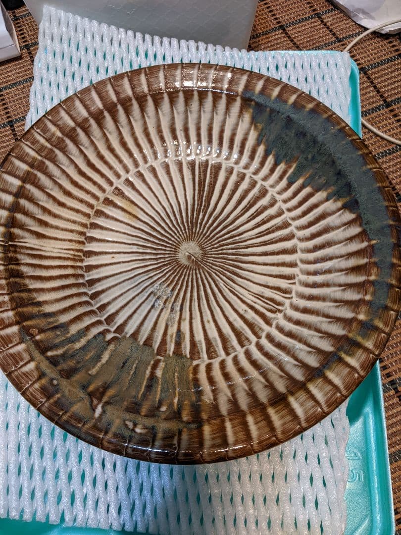 小石原焼　大皿 楽天市場】小石原焼 リム付平皿 大 黒呉須 飛びかんな【送料無料】柳瀬