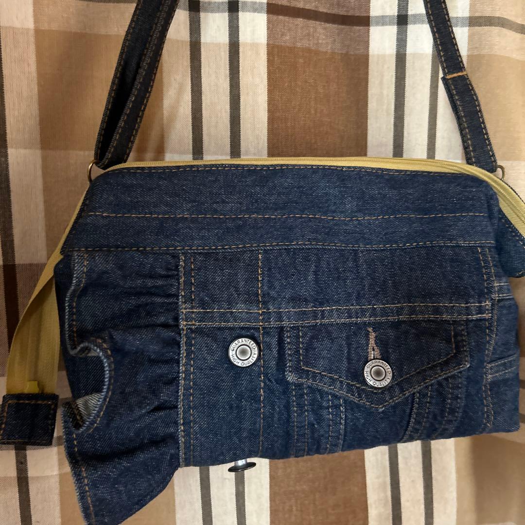 デニムリメイクフリルテトラポーチハンドメイド