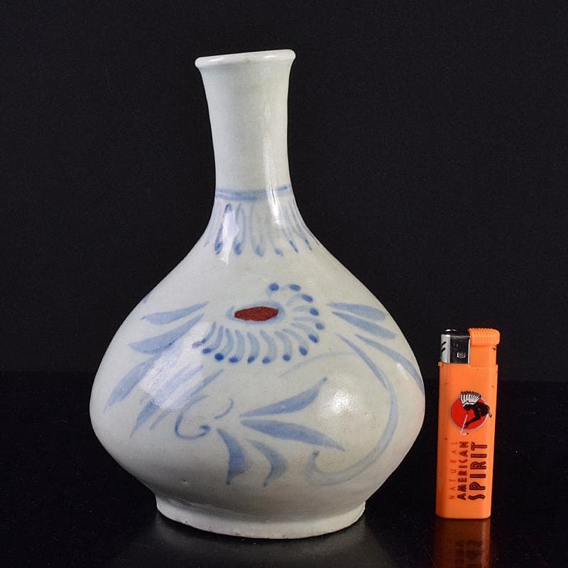 朝鮮美術　李朝　高麗白磁　辰砂染付　花文瓶　壺　M　R7653