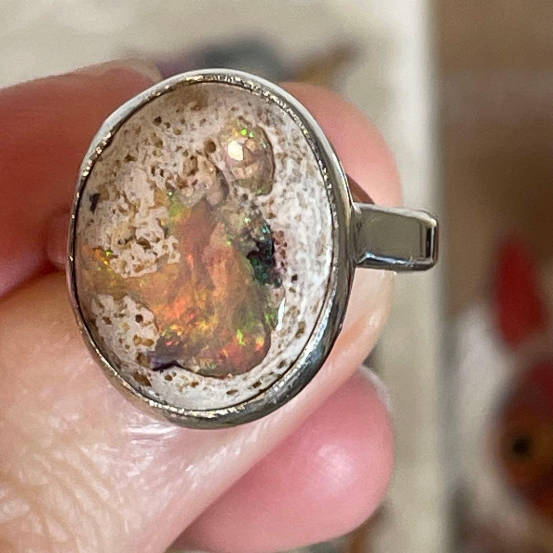 ハンドメイド　シルバー925 シルバーリング　カンテラオパール