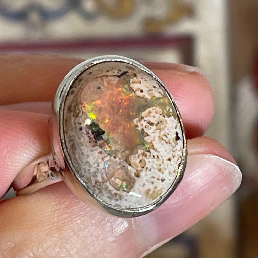 ハンドメイド　シルバー925 シルバーリング　カンテラオパール