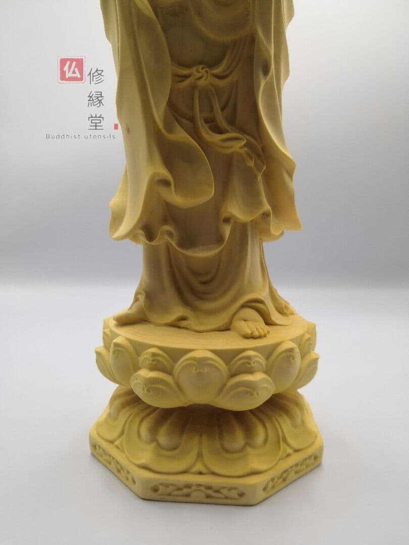 修縁堂】極上彫 木彫仏像 観音菩薩立像 彫刻 仏教工芸品 柘植材