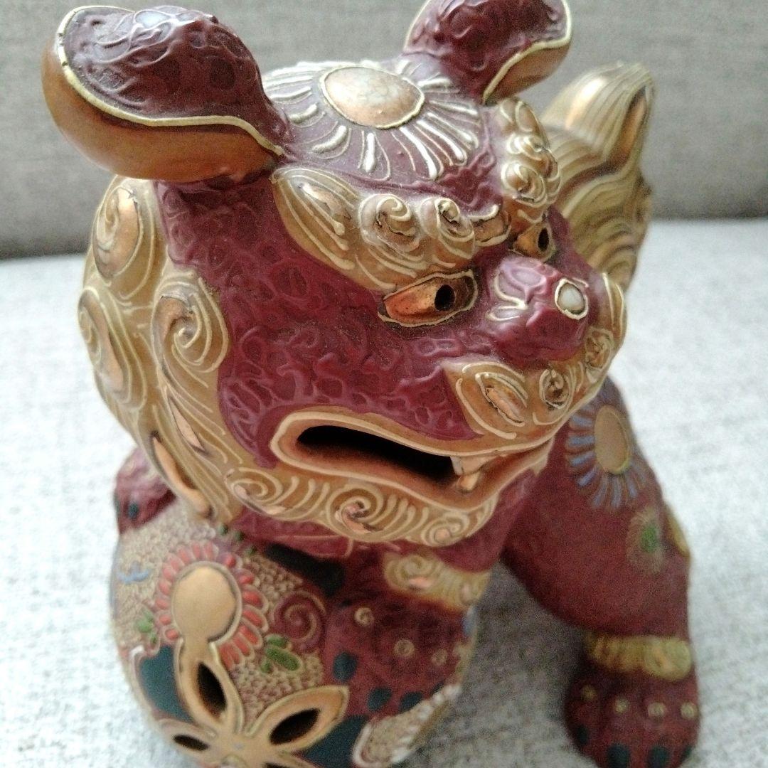 最終価格‼️九谷焼 獅子の陶器置物 シーサー魔除け 骨董品 伝統工芸品