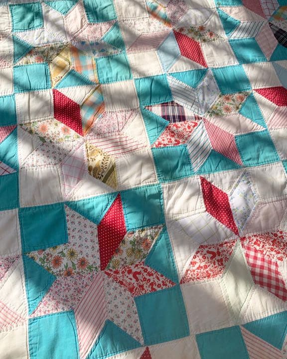 アンティーク　パッチワーク　キルト  フィードサック　美品 パッチワークマット＊フィードサック&ビンテージ クマさん集合