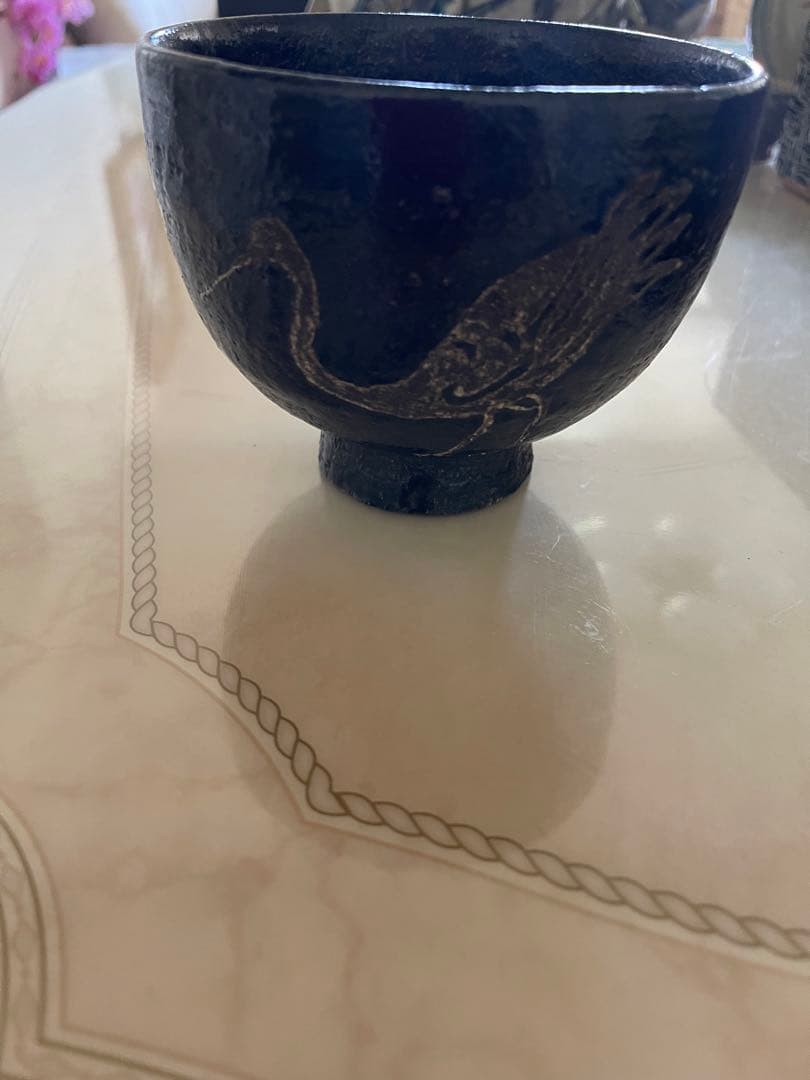 茶道具 尾形乾山造 鶴 黒筒茶碗 極め箱 茶道具 尾形乾山造 鶴 黒筒茶碗