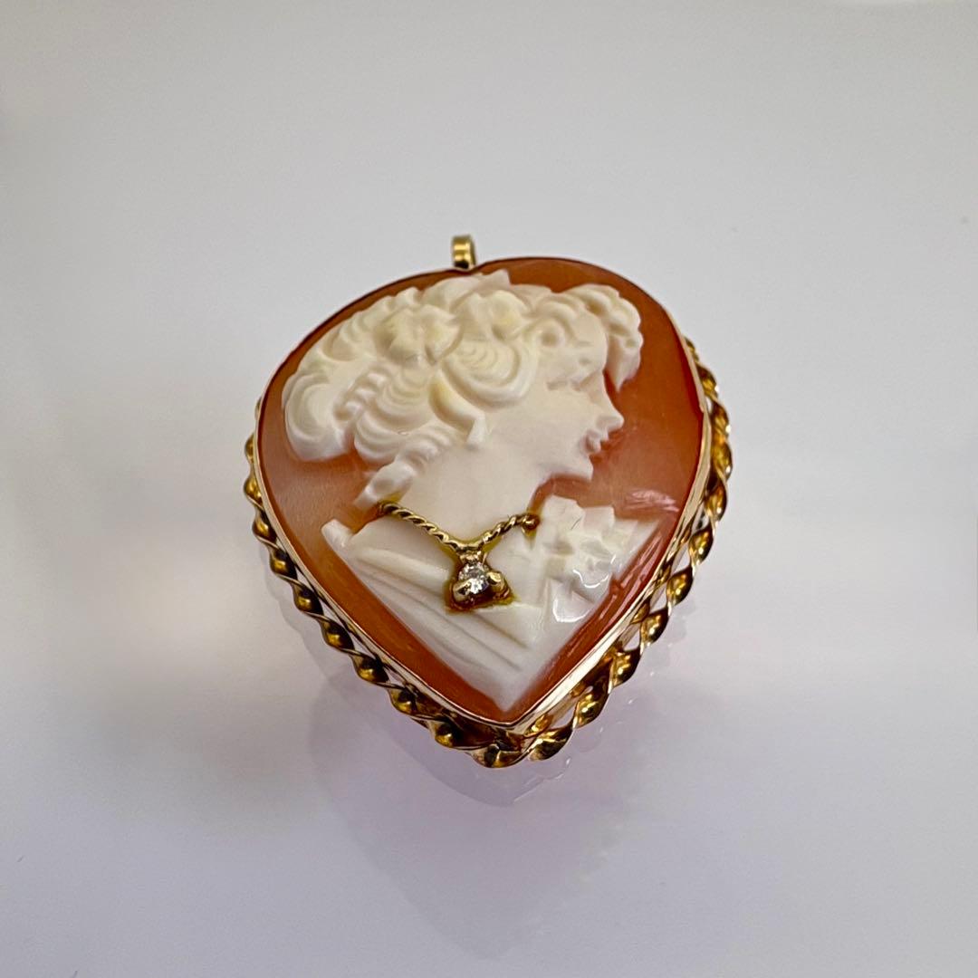K14 カメオ ブローチ ペンダントトップ 585 ダイヤ 総重量5.39gの通販