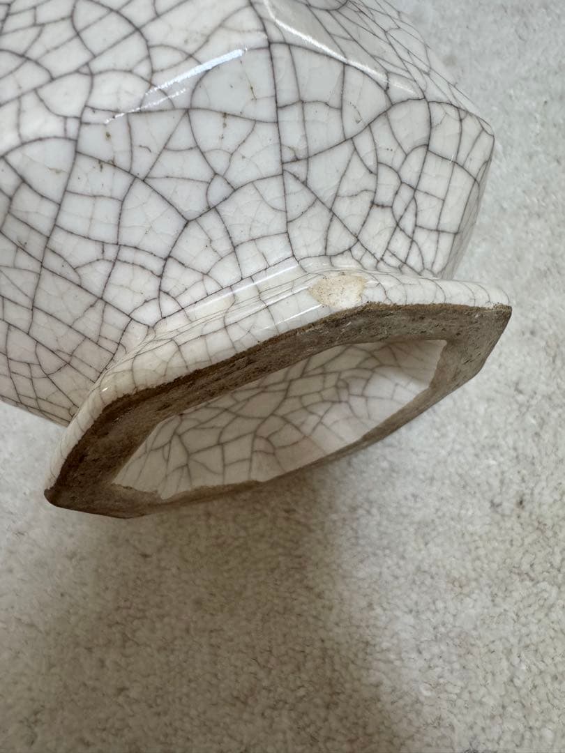 中国美術八角面取壺花瓶花器氷裂貫入骨董