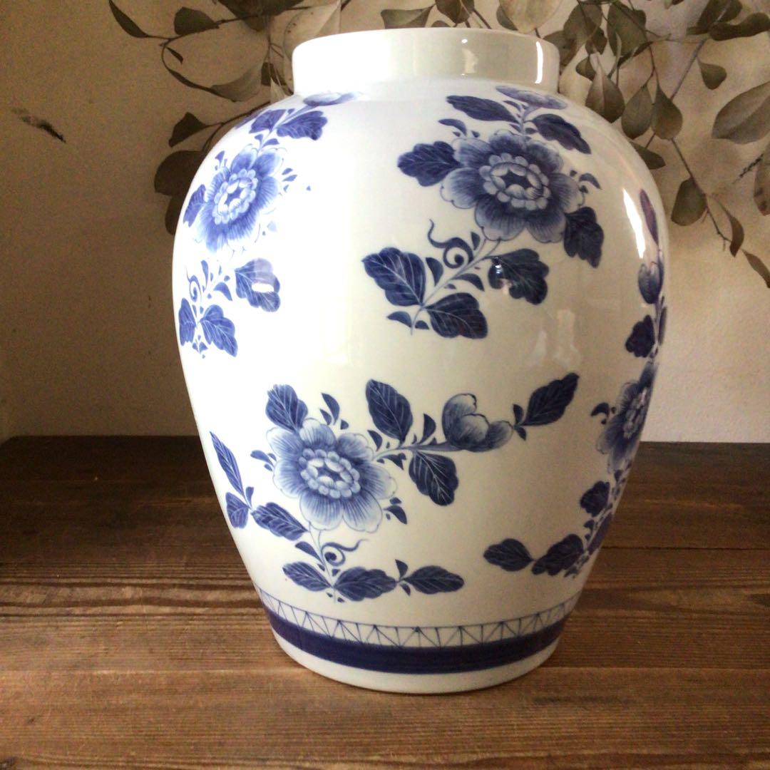 3582 オランダ デルフト陶器　BEGONIA 染付　和蘭　タバコ壷　送料無料