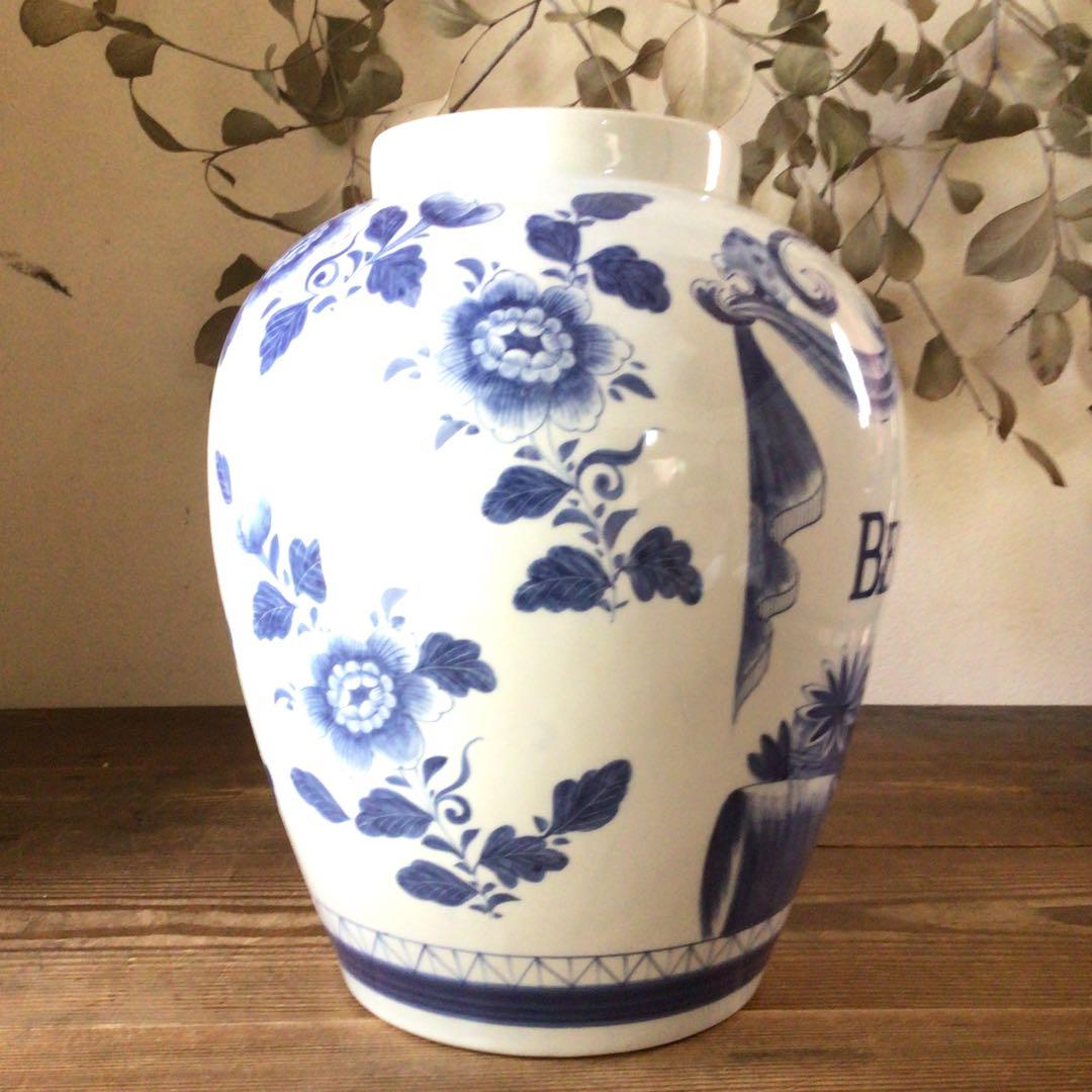 3582 オランダ デルフト陶器　BEGONIA 染付　和蘭　タバコ壷　送料無料