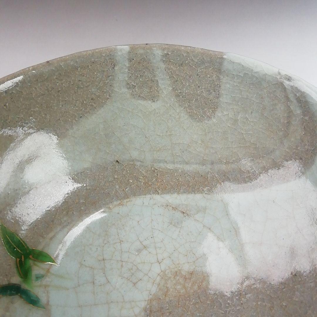 T429 茶碗 『裂白釉 沢瀉図』『竹桂庵 西山 造』 共箱 抹茶碗