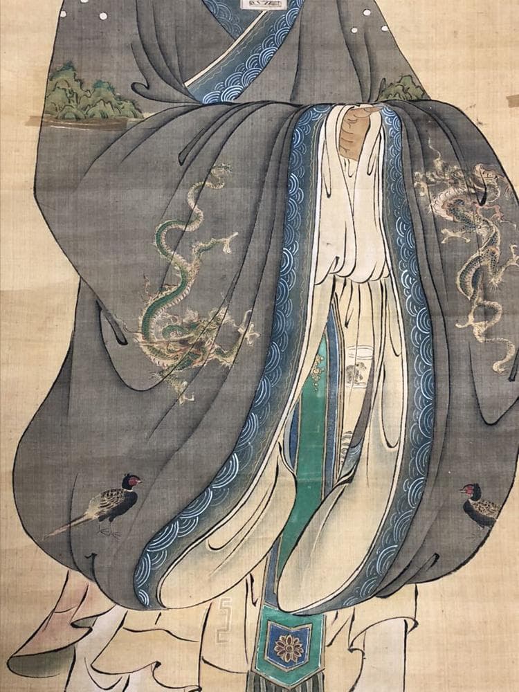 【画】　★ 掛軸 工筆彩絵先師孔子像 ★　江戸期　狩野種信 肉筆絹本　東洋書画