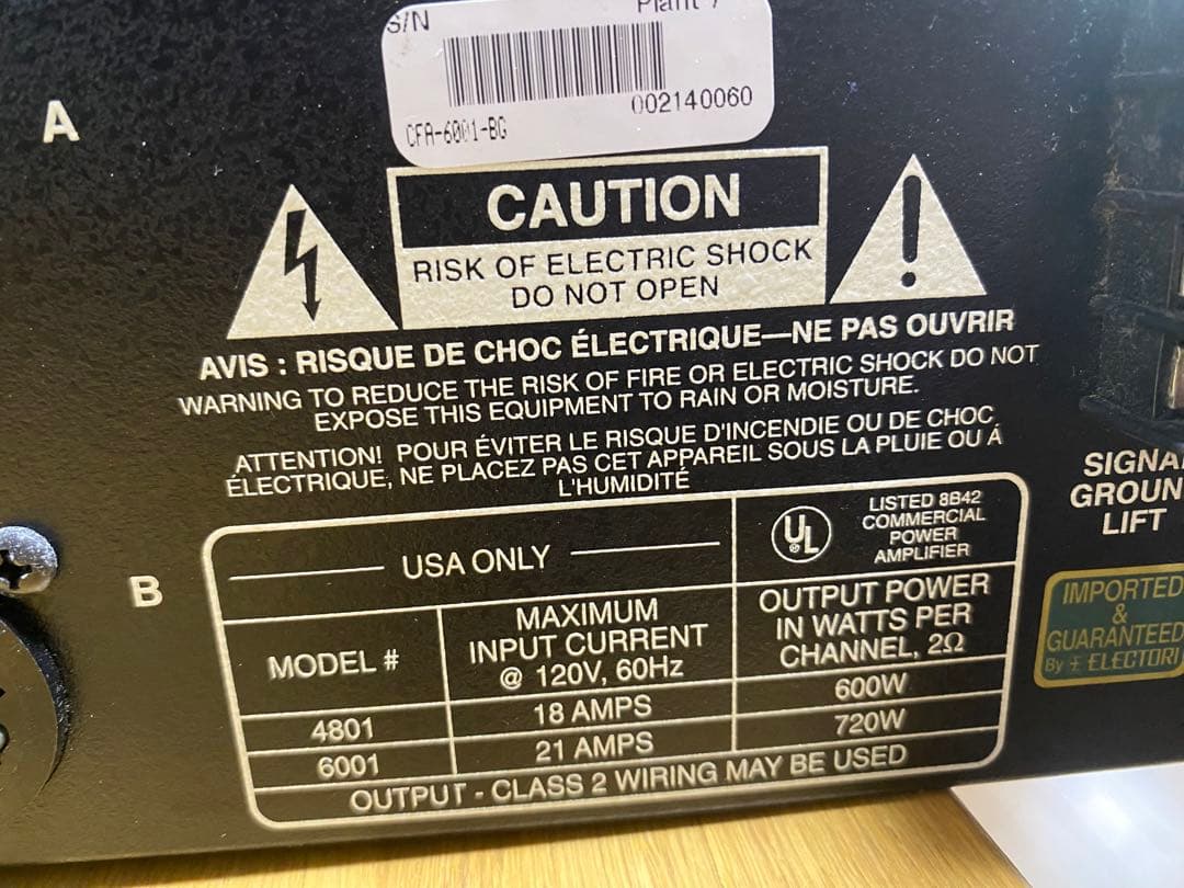 CREST AUDIO 6001 POWER AMPLIFIER 720W/CH