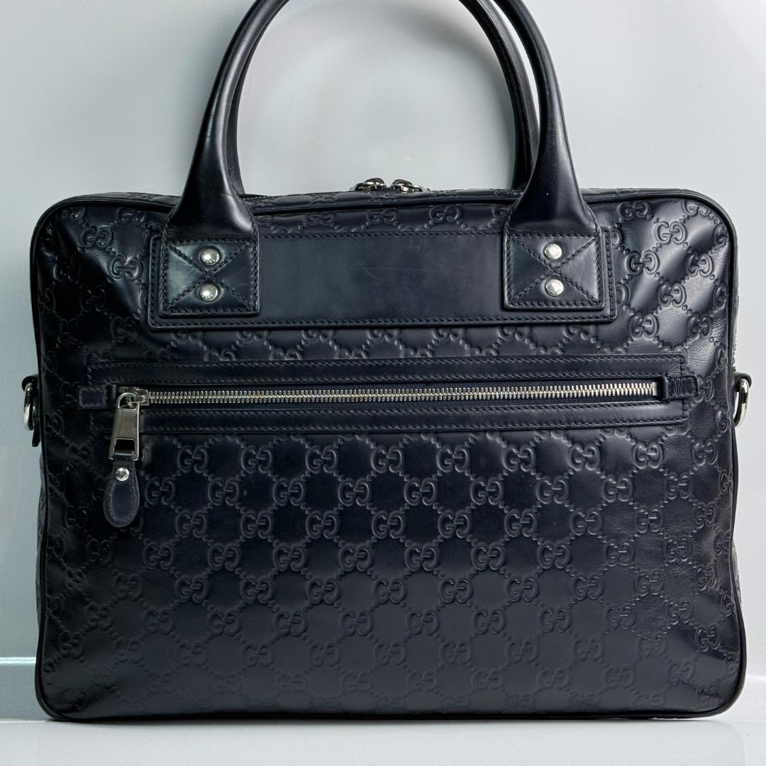 【美品】グッチ GGシマ ビジネスバッグ シェリーライン 濃紺
