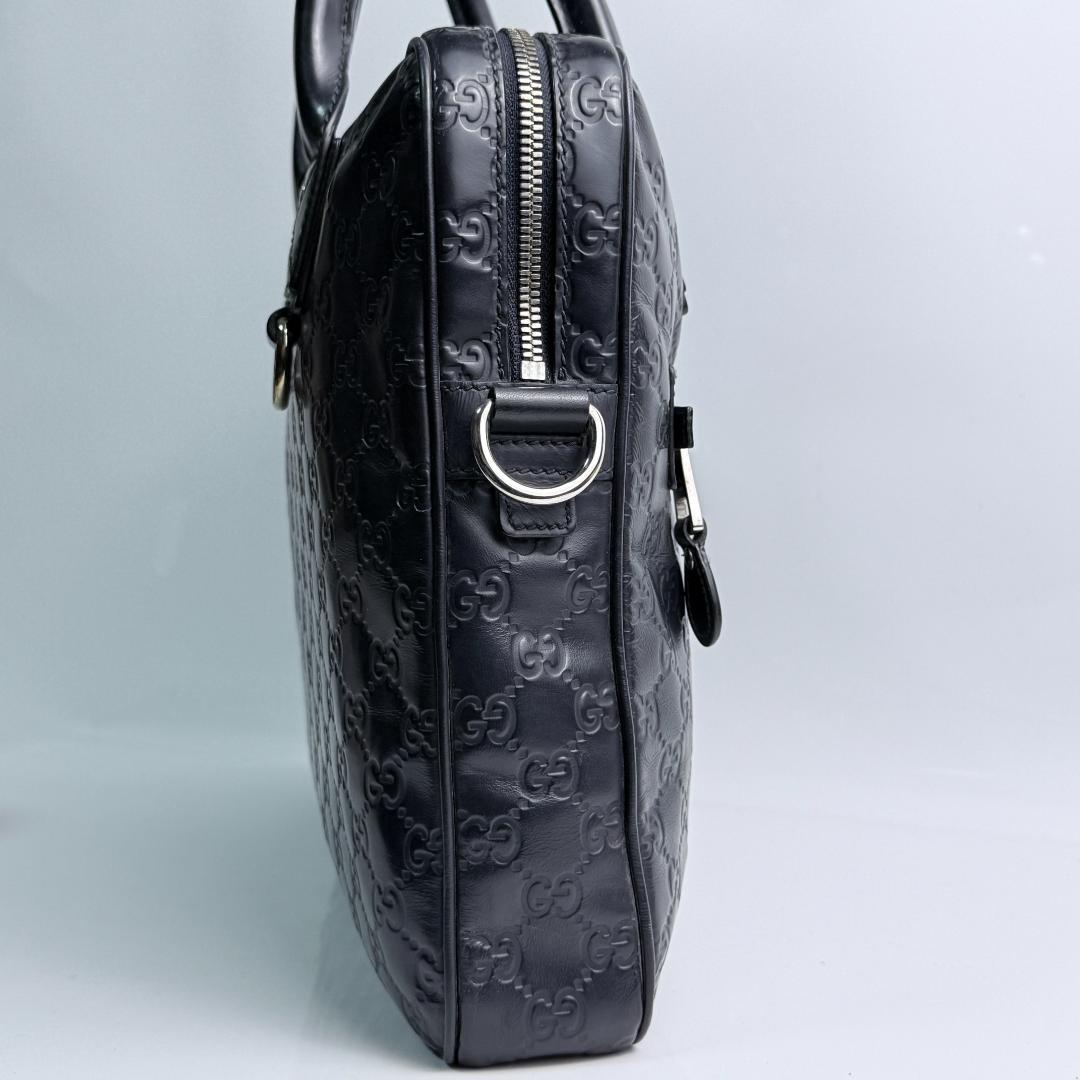 【美品】グッチ GGシマ ビジネスバッグ シェリーライン 濃紺