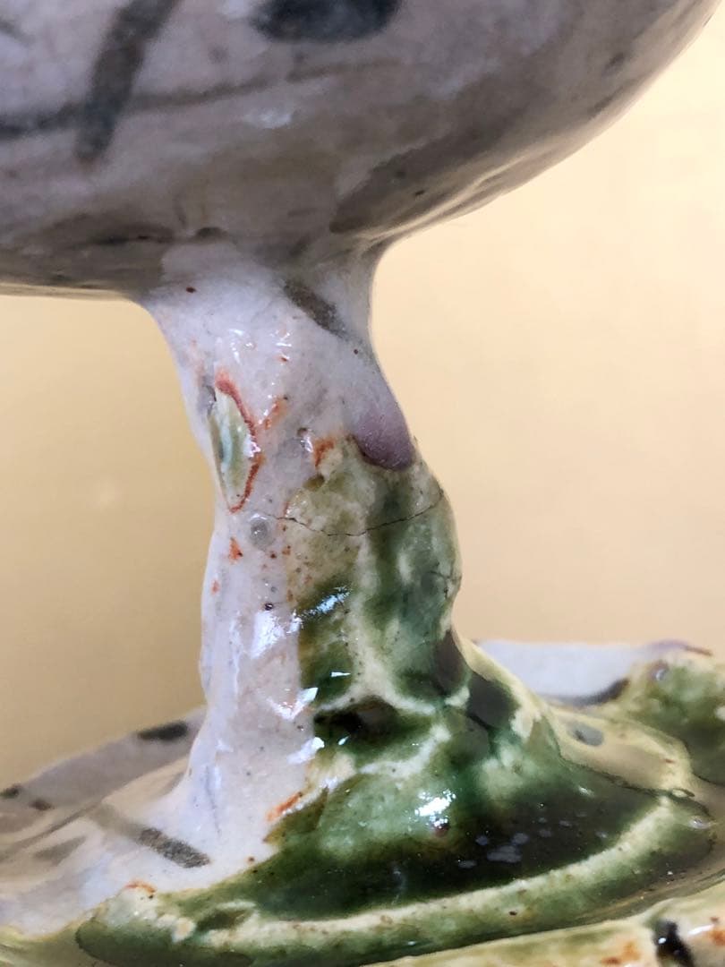 《R》織部焼 葡萄酒盃 5客 ワイン 玉置保夫作 陶歴 共箱 251014い2