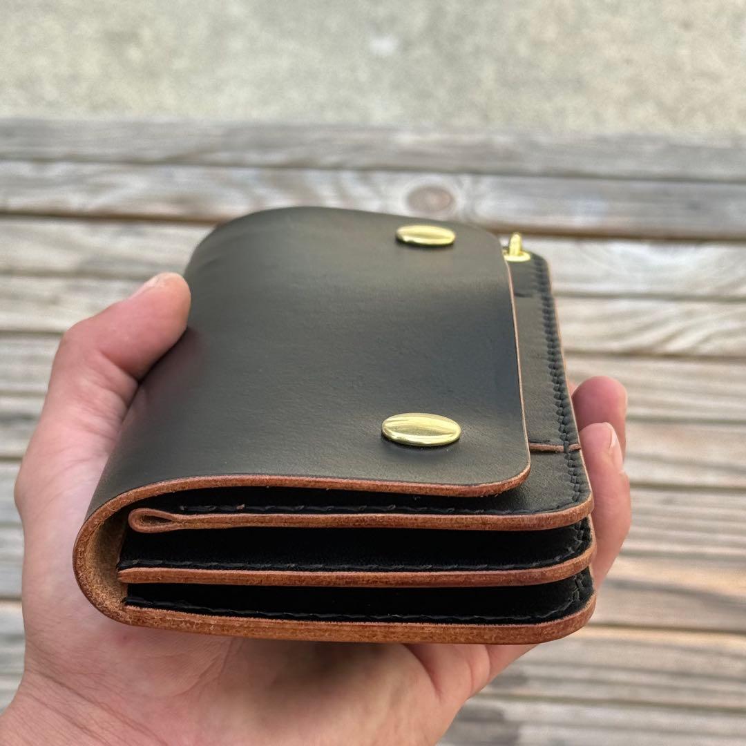 栃木レザー　茶芯　ロング　トラッカーウォレット