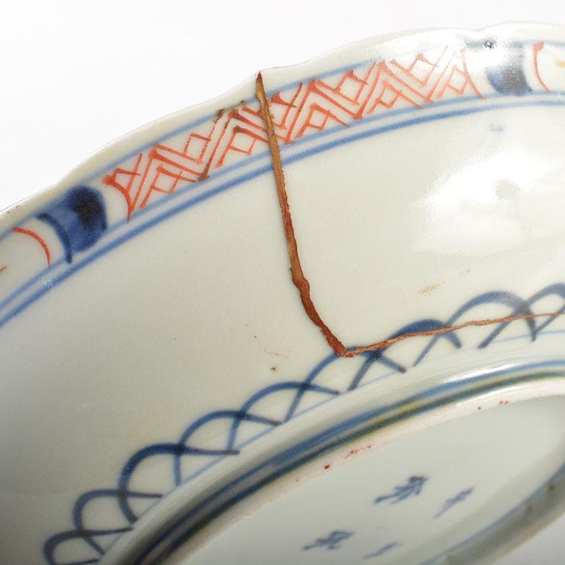 伊万里焼 古伊万里 奇玉珍玩款 赤絵金彩 花文皿 金継直し 桐箱 V R5889