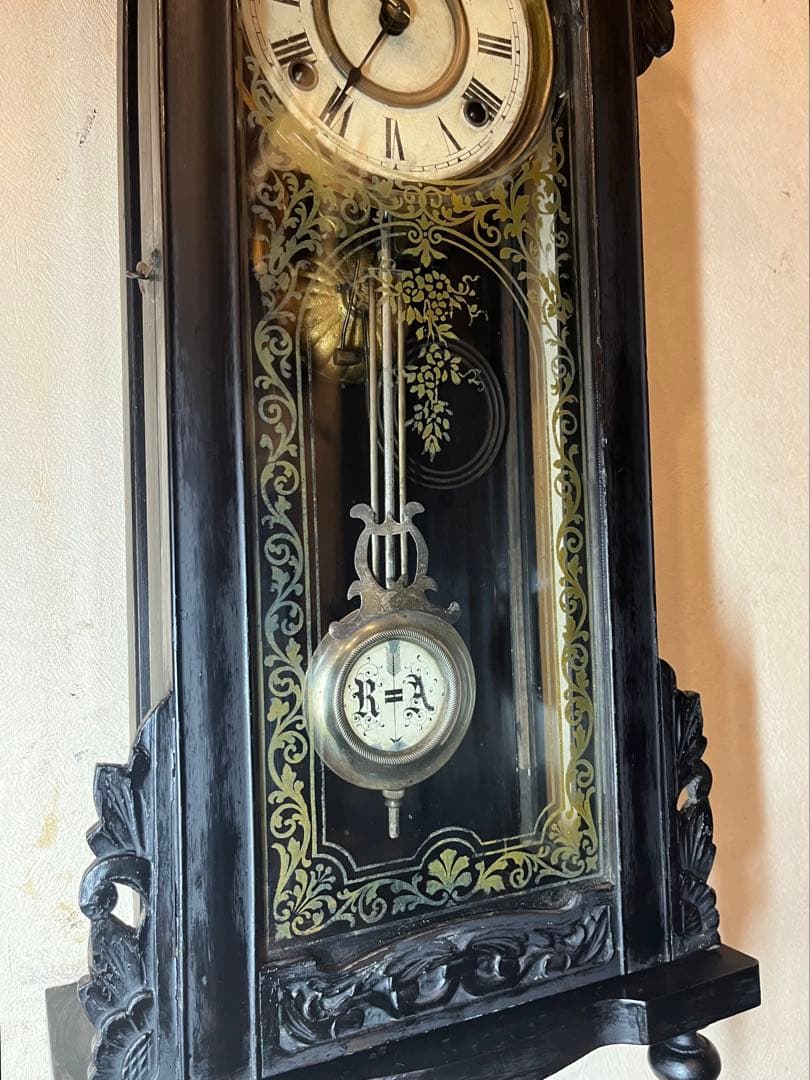 精工舎　黒塗　柱時計　古時計　振り子　ゼンマイ　ボンボン　レトロ　ユンハンス