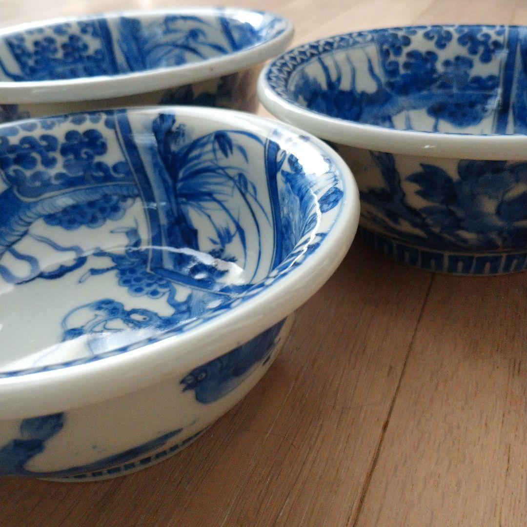 骨董染付龍富士山三つ組入れ子鉢