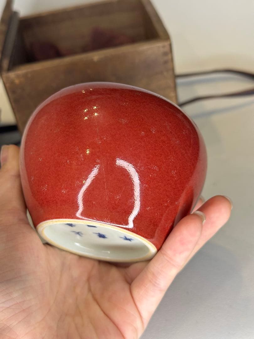 希少 清時代 大清康熙年製款 蘋果尊 朱釉 賞瓶 陶磁器 古美術 共箱 時代物